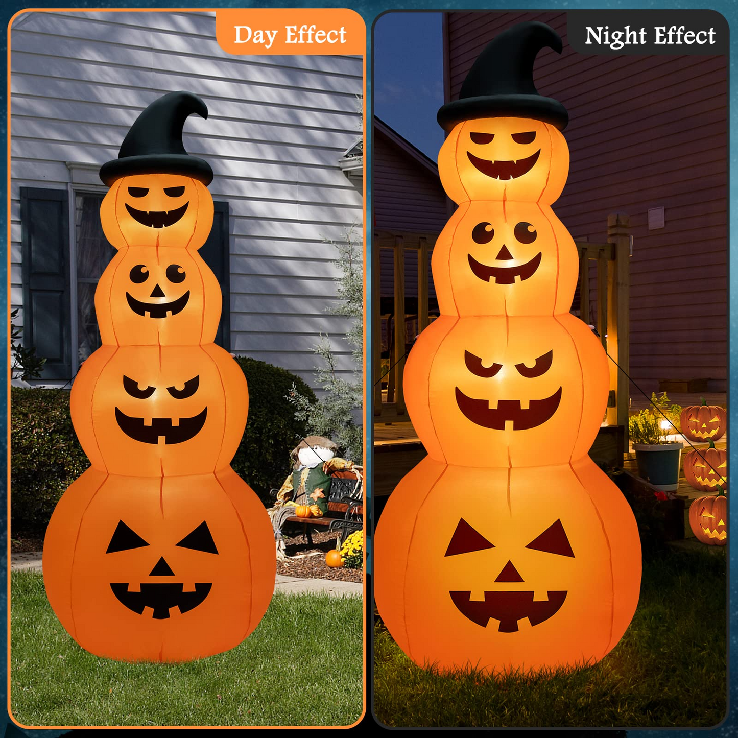 Tangkula 8 FT Halloween Inflatable Pumpkin, 4 Pumpkins Stack Halloween Decorations