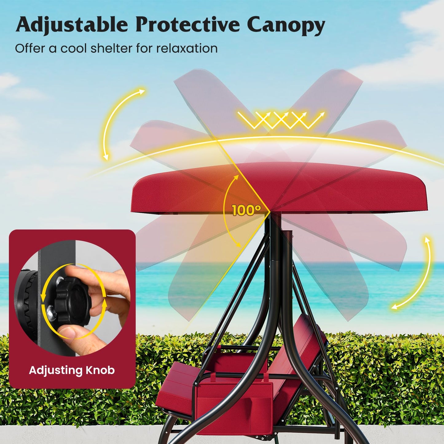 Tangkula 3 Person Porch Swing 2-in-1 Convertible Outdoor Swing