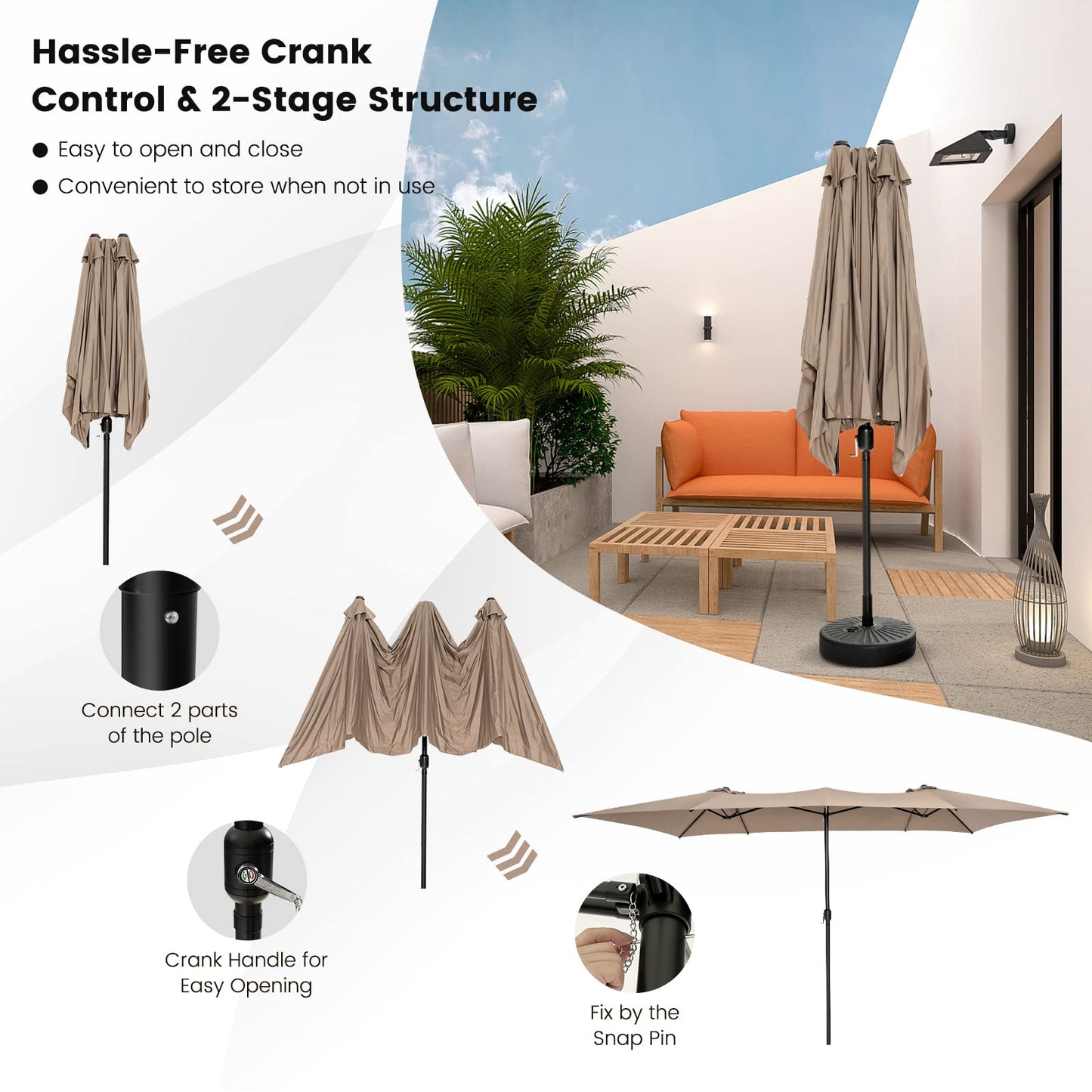 TANGKULA 15 FT Double-Sided Patio Umbrella with Crank Handle