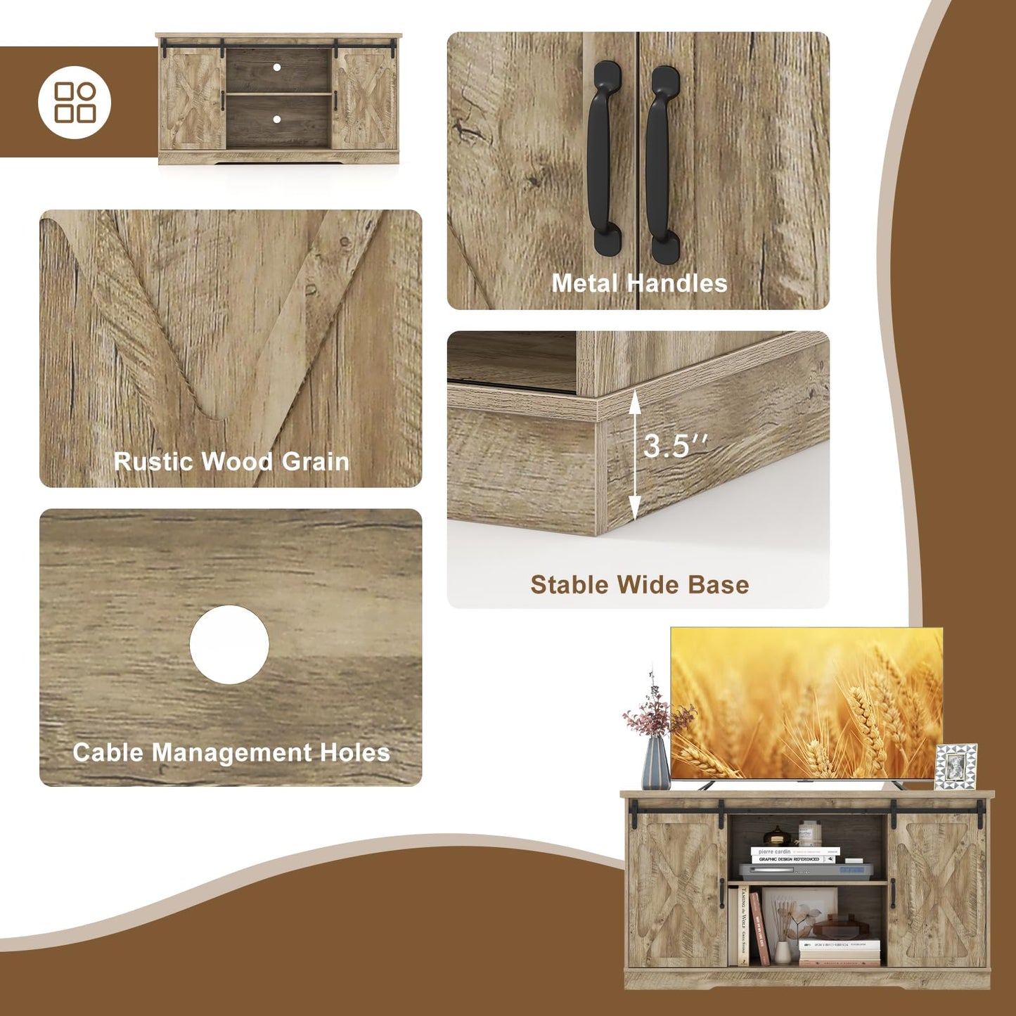 Tangkula Sliding Barn Door TV Stand for TVs up to 65”