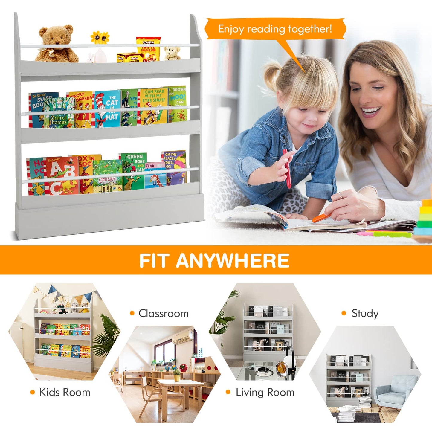 Bookcase Rack Wall for Books & Magazines - Tangkula
