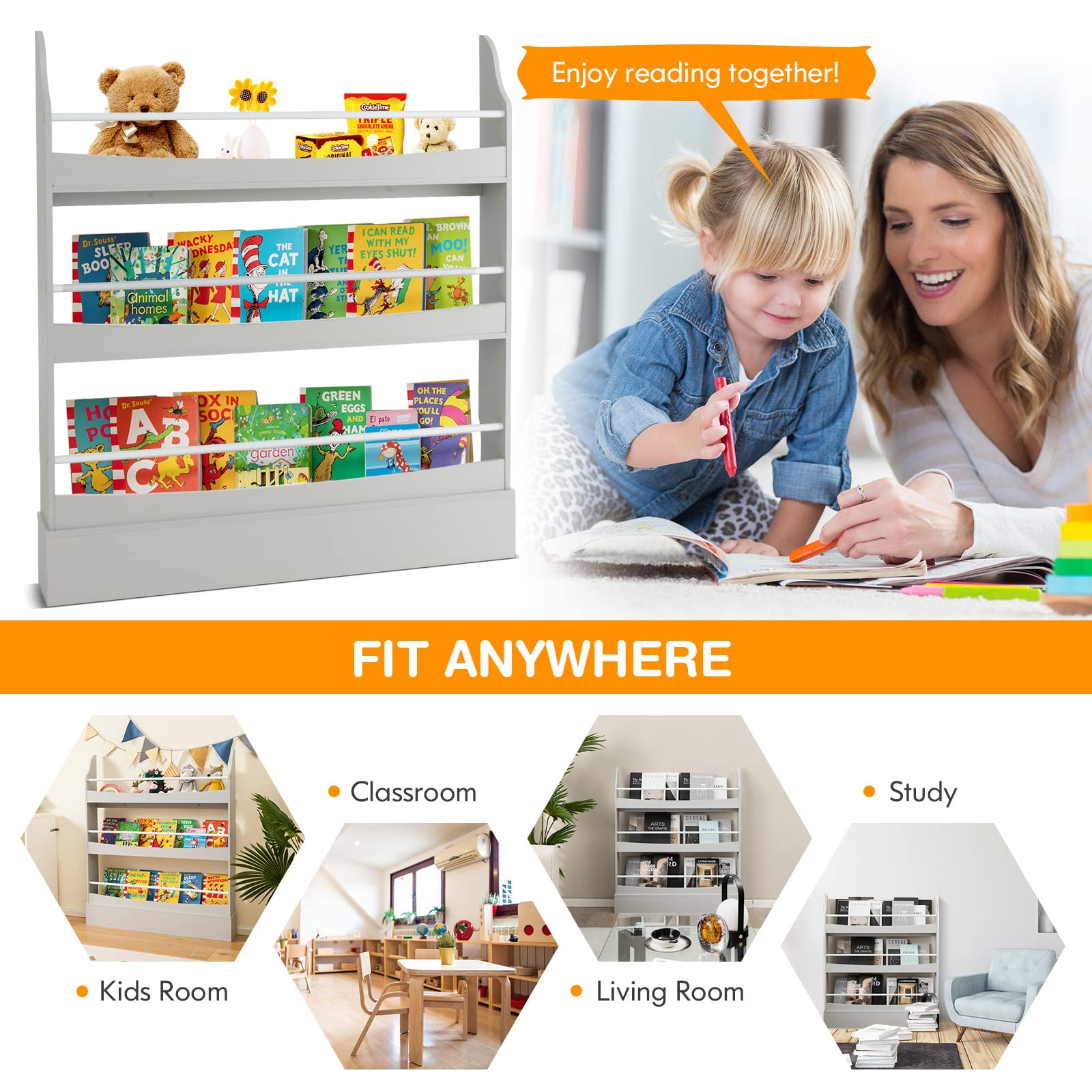 Bookcase Rack Wall for Books & Magazines - Tangkula