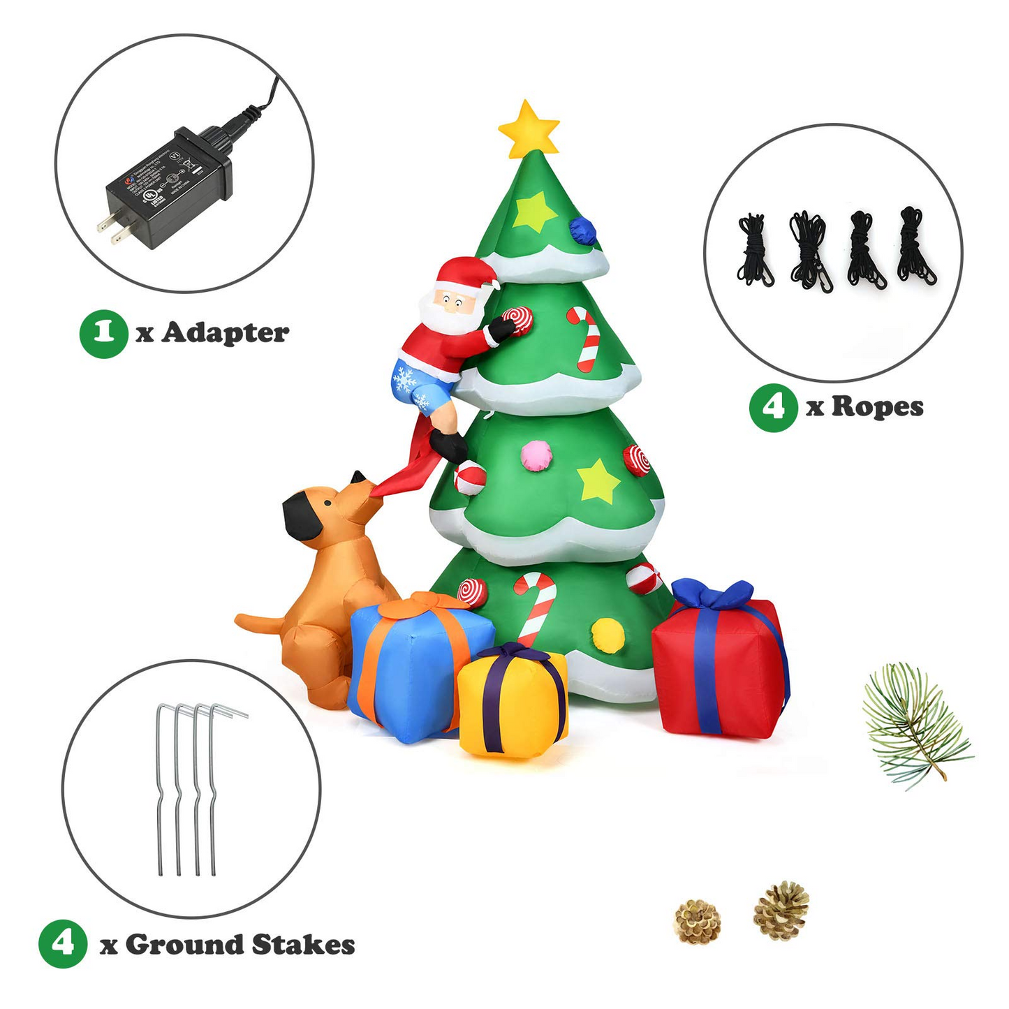 Tangkula 7 Ft Inflatable Christmas Tree with Santa Claus Dog & Gift Boxes