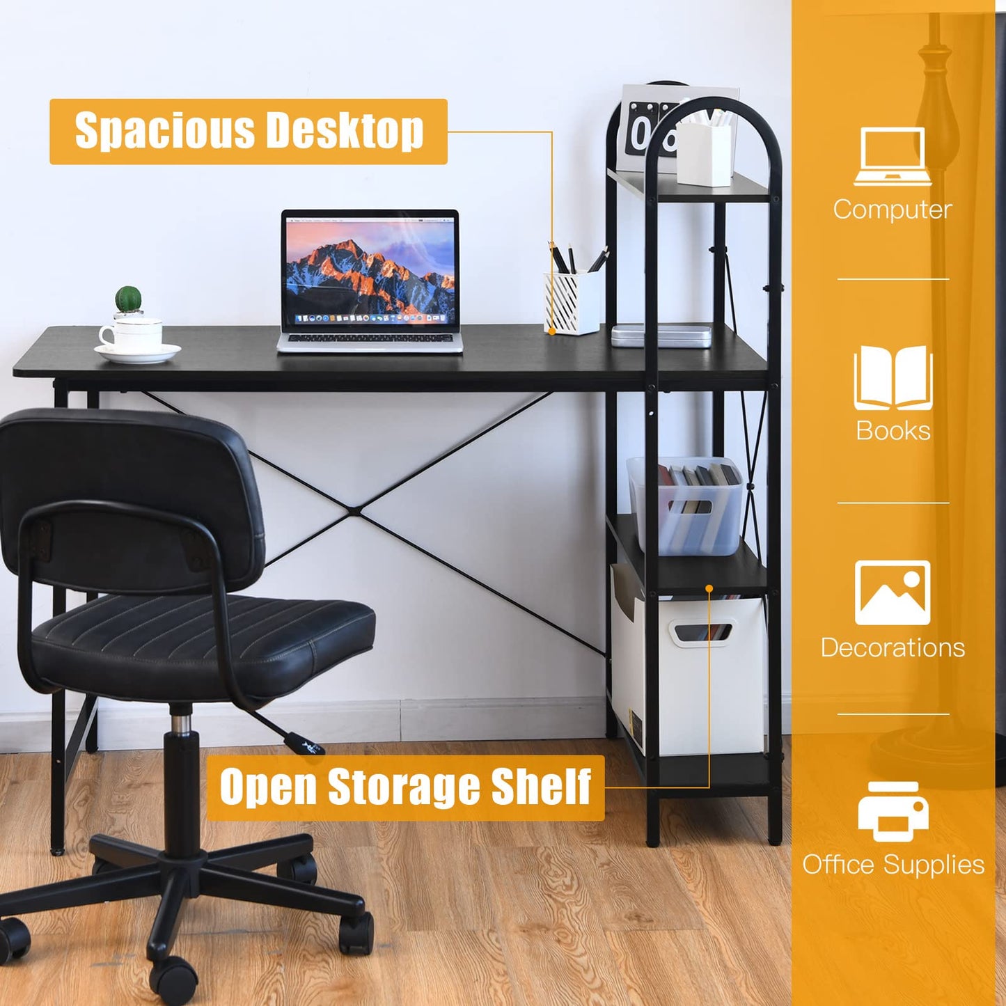 Tangkula 48-Inch Reversible Computer Desk with Storage Shelves
