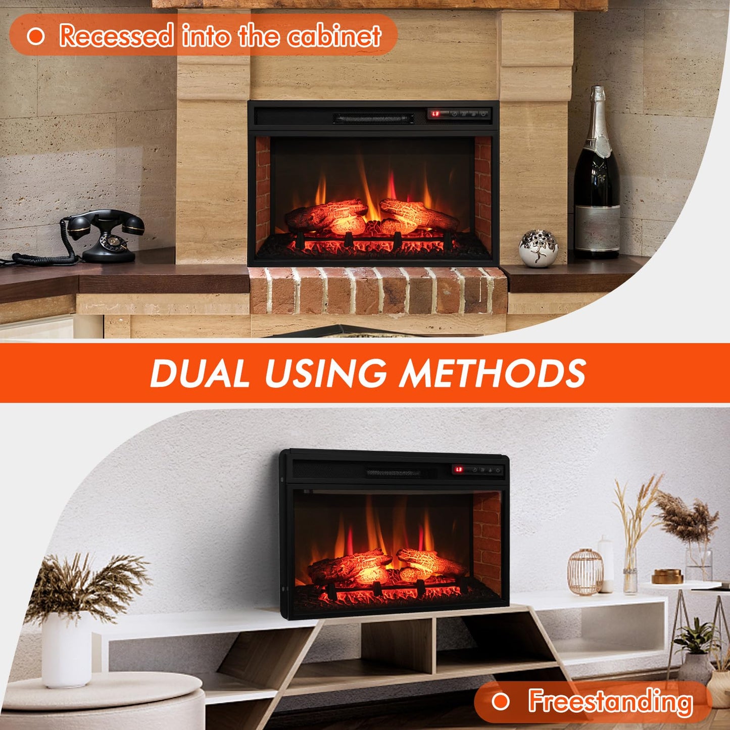 Tangkula 26 Inch 1500W Infrared Quartz Electric Fireplace Insert