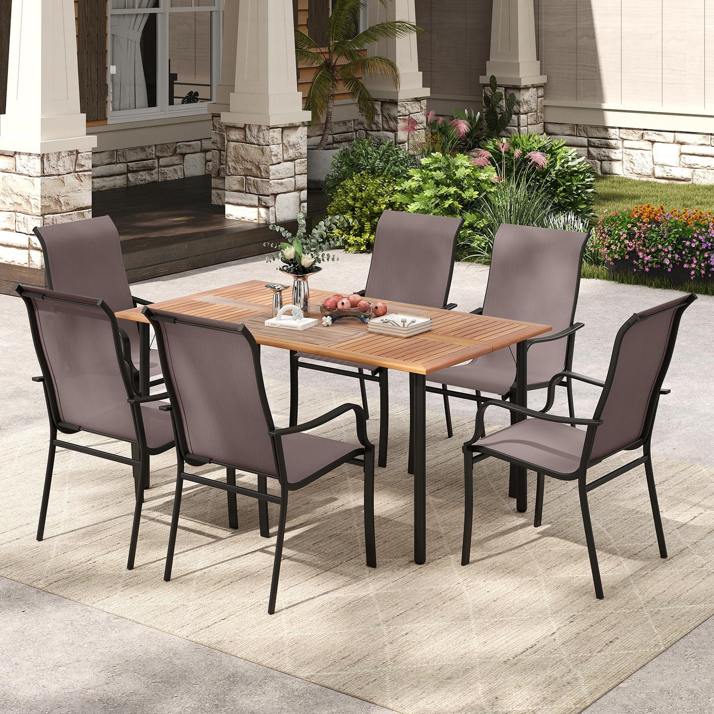 Tangkula Outdoor Dining Chairs Set of 2/4 with High Back & Curved Armrests