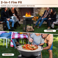 Tangkula Outdoor Fire Pit with Storage, Patio Wood Burning Fireplace with Grill & Ash Box, Spacious Bottom Storage Compartment