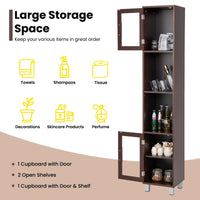 Tangkula Tall Bathroom Cabinet, Home Bedroom Living Room Wood Linen Storage Cabinet Free Standing