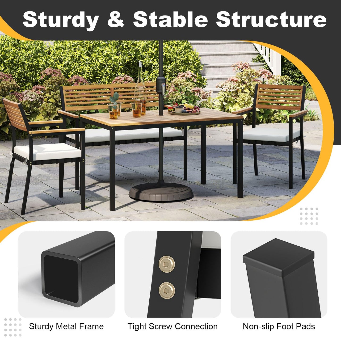 Tangkula 4 Piece Patio Dining Furniture Set w/Acacia Wood & Metal Frame