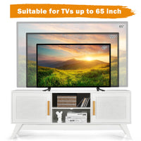 Tangkula Rattan TV Stand for TVs Up to 65 Inches with Cable Holes for Bedroom Living Room