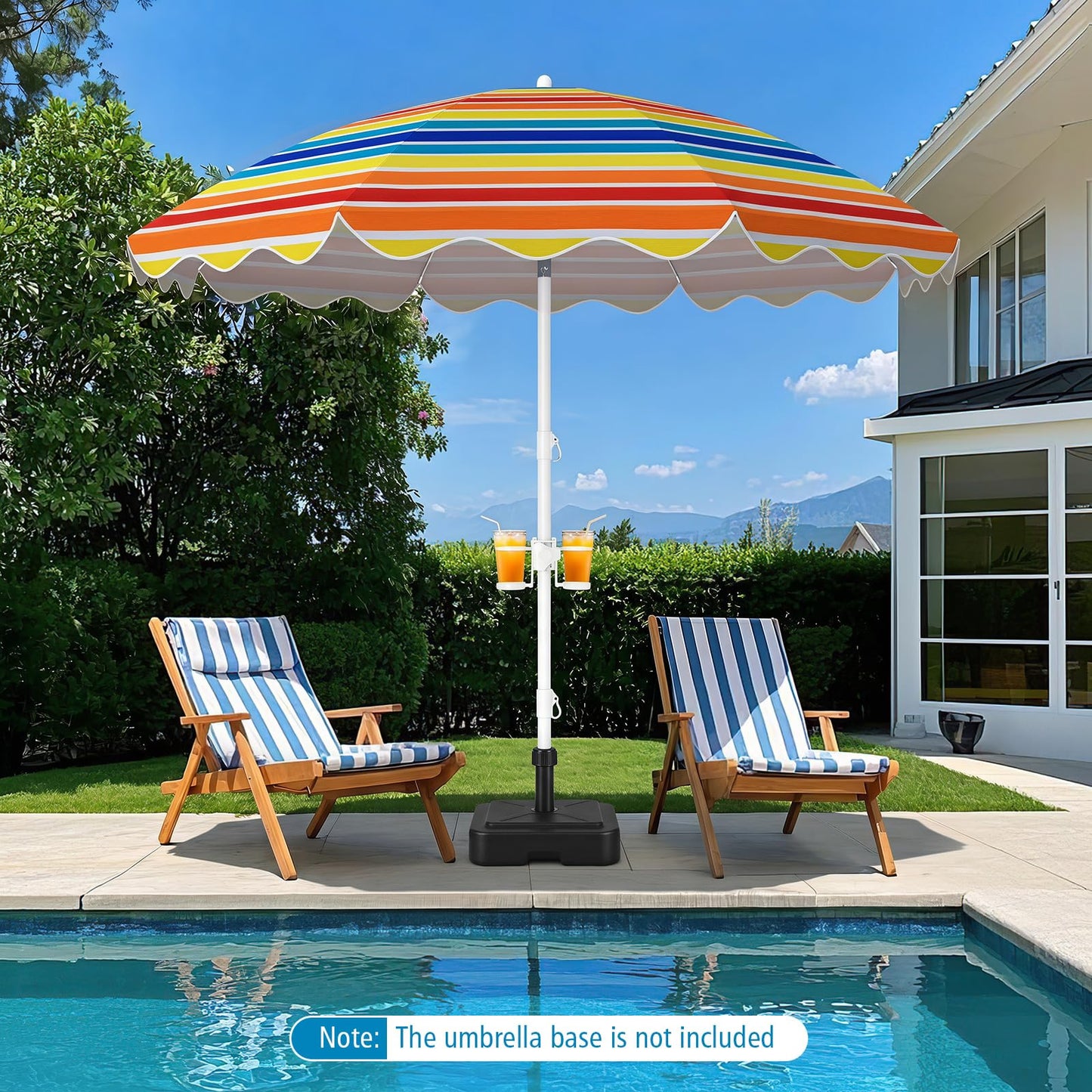 Tangkula 6.5 FT Scalloped Beach Umbrella with Cup Holders | UPF 50+