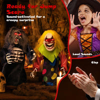 Tangkula 2 Pack Halloween Animated Tabletop Clown & Grim Reaper Decorations