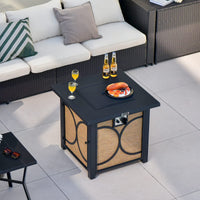 Tangkula 28 Inch Outdoor Square Fire Pit Table, Patiojoy 50,000 BTU Propane Gas Fire Table with Fire Glasses
