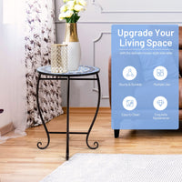 Tangkula Outdoor Side Table w/Ceramic Tile Top & Metal Frame