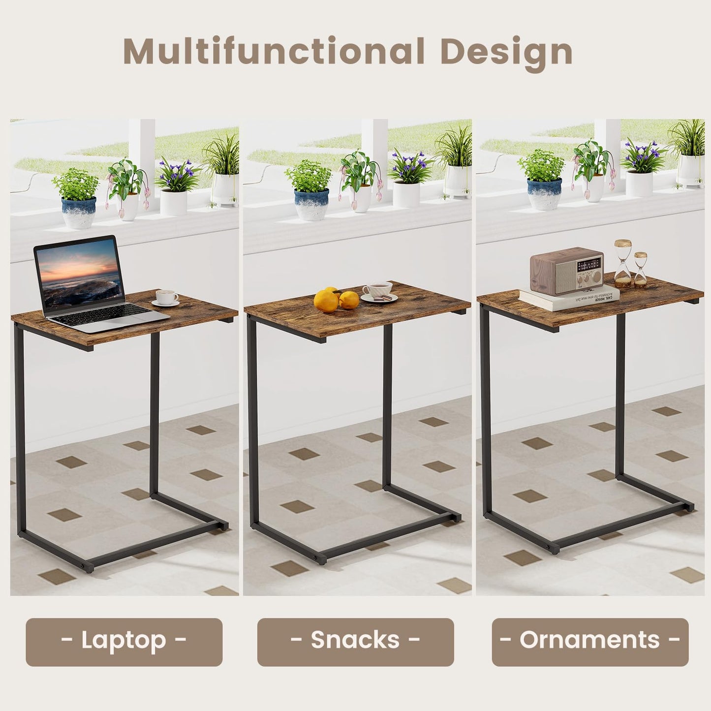Tangkula Table d'appoint en C avec plateau de lit et cadre en métal