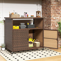 Meuble de rangement d'extérieur Tangkula en rotin avec comptoir en bois d'acacia