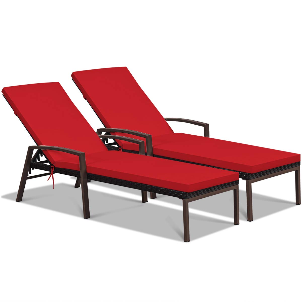 Tangkula Set of 2 Patio Furniture Outdoor Rattan Wicker Lounge Chair Set