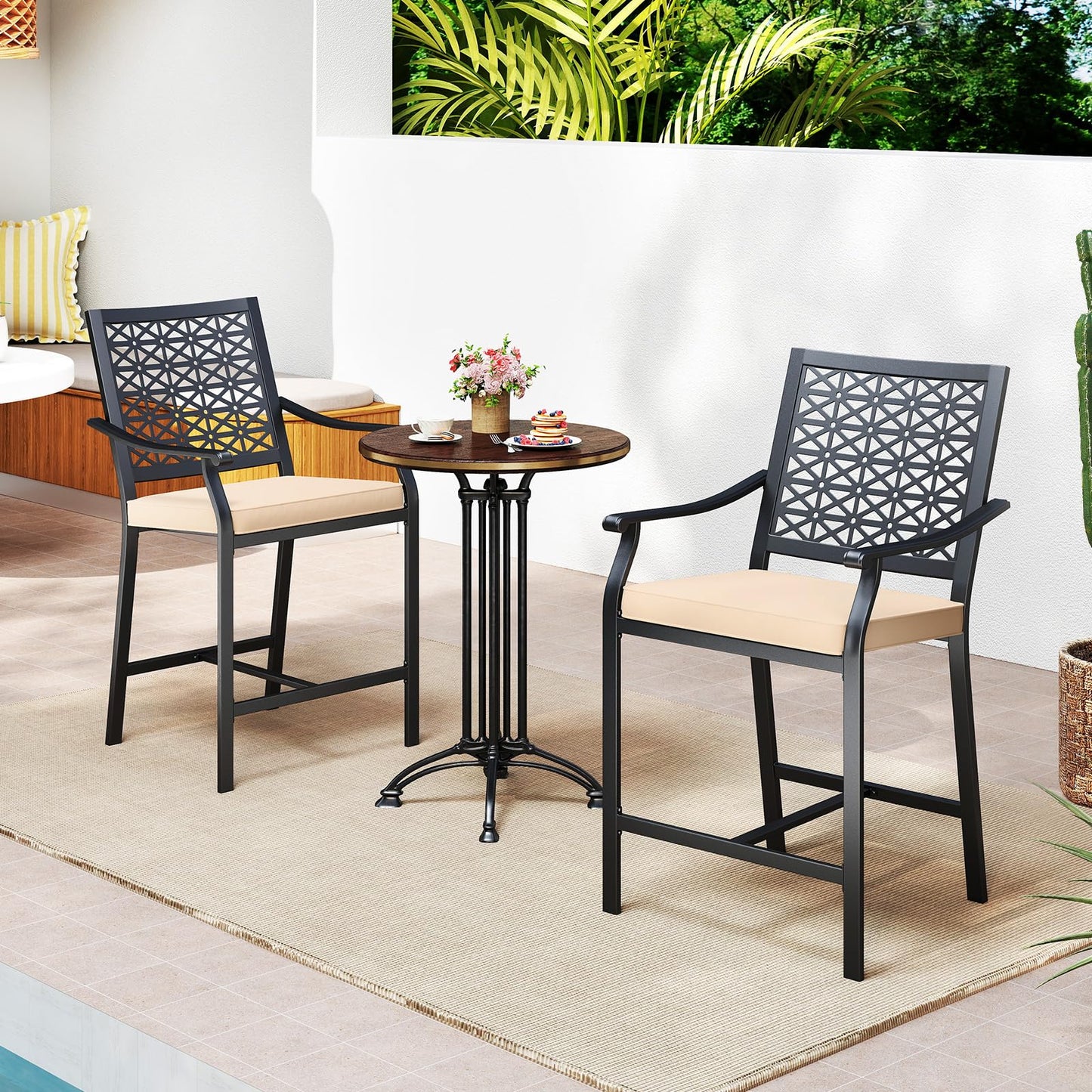 Tangkula Counter Height Patio Bar Chairs with Cushions for Garden