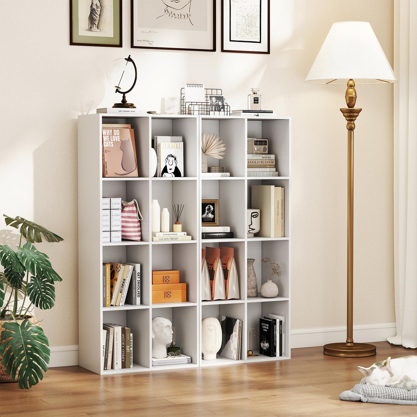 Grande bibliothèque horizontale sur pied Tangkula avec 8 étagères ouvertes et 2 kits anti-basculement