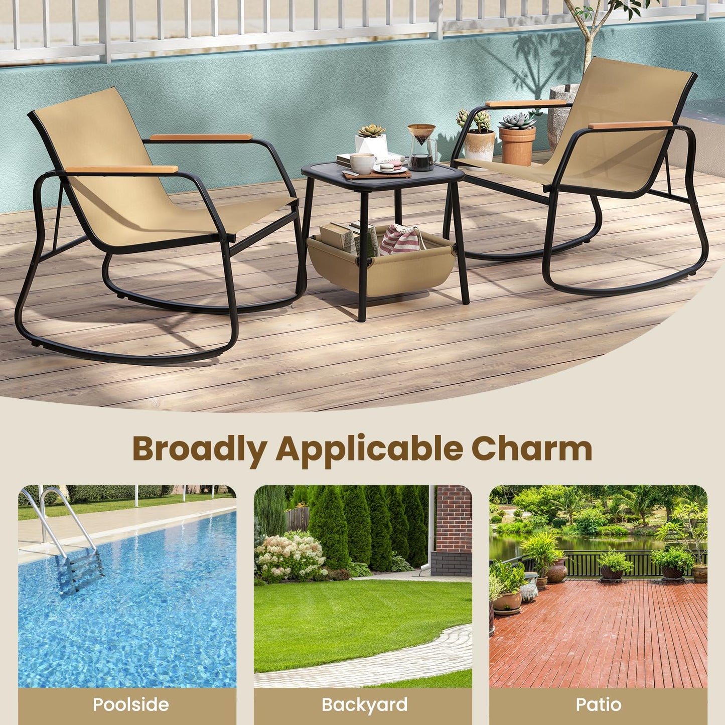 Tangkula 3 Piece Rocking Bistro Set Outdoor for Porch