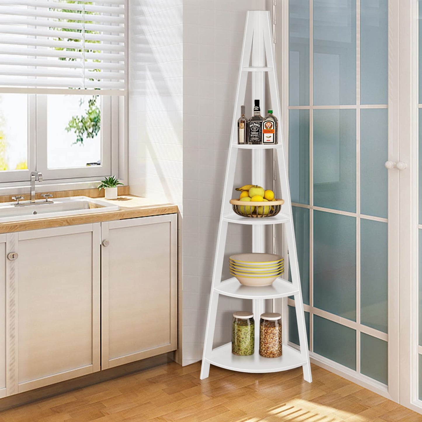 Tangkula 5 Tier Corner Shelf, 69 Inch Tall Corner Bookshelf Ladder Shelf Plant Stand for Living Room Home Office