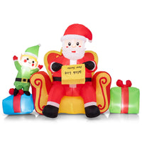 Tangkula Christmas Inflatable Santa Claus on Sofa with Elf & Gift Boxes