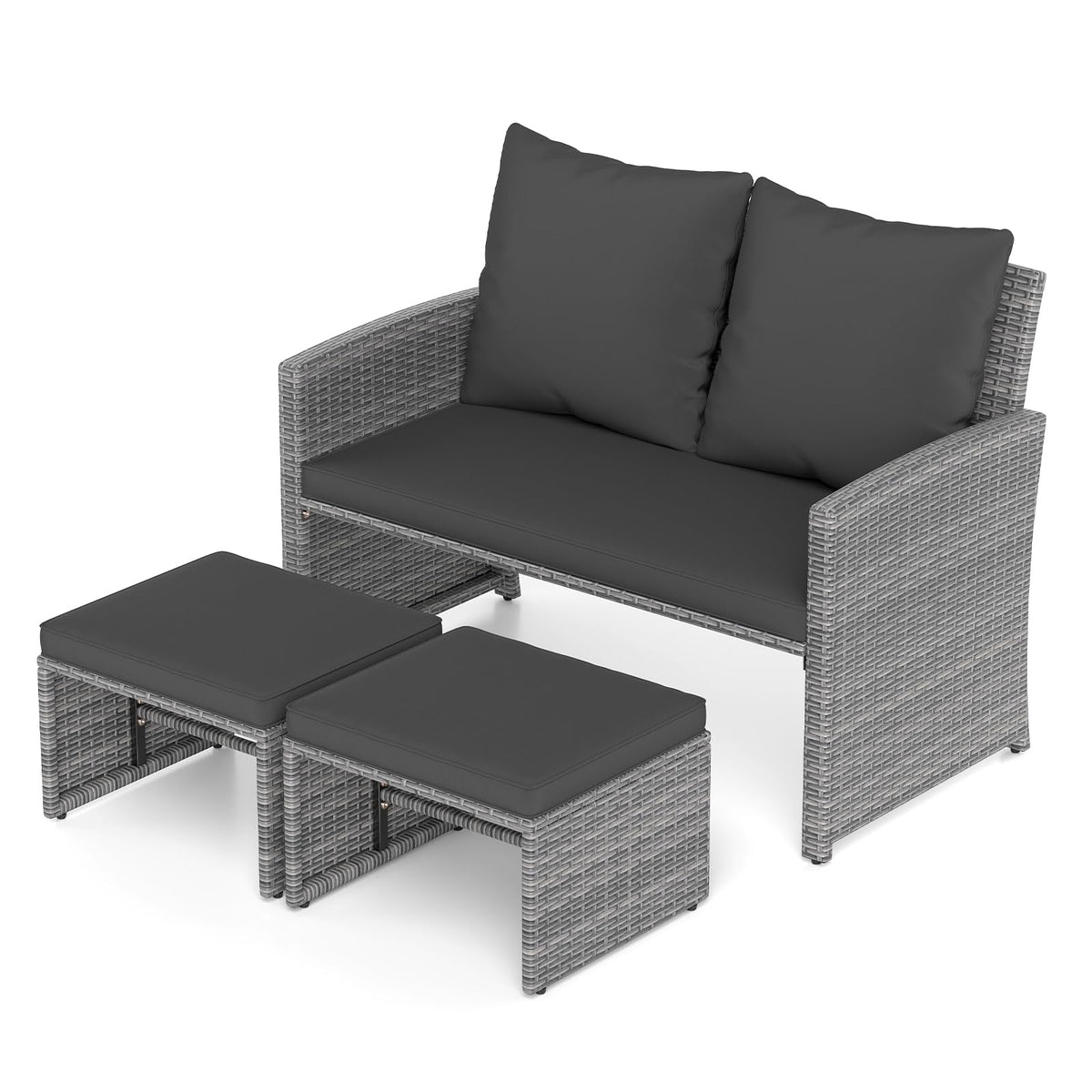 Tangkula Outdoor Loveseat with 2 Ottomans