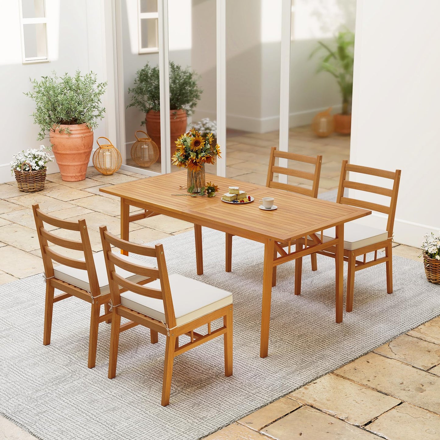 Tangkula Wood Patio Chair Set of 2/4 for Indoor Porch Garden Deck Pool Balcony