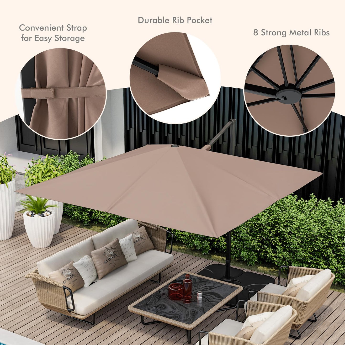 TANGKULA 9.5 FT Cantilever Patio Umbrella, Outdoor Square Offset Umbrella with 360-degree Rotation