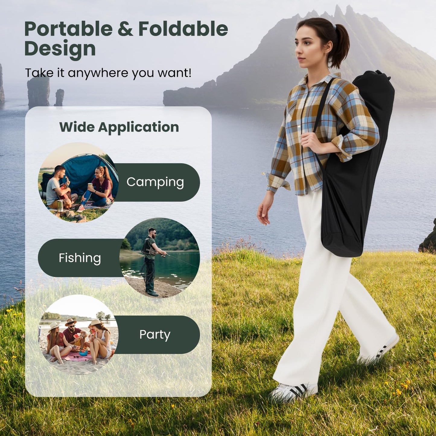 Tangkula Reclining Camping Chair with Removable Footrest
