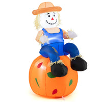 Tangkula 4 FT Fall Inflatable Decoration Scarecrow Sitting on Pumpkin
