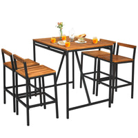 5-Piece Outdoor Acacia Wood Bar Table Set, Bar Height Outdoor and Rattan Dining Set