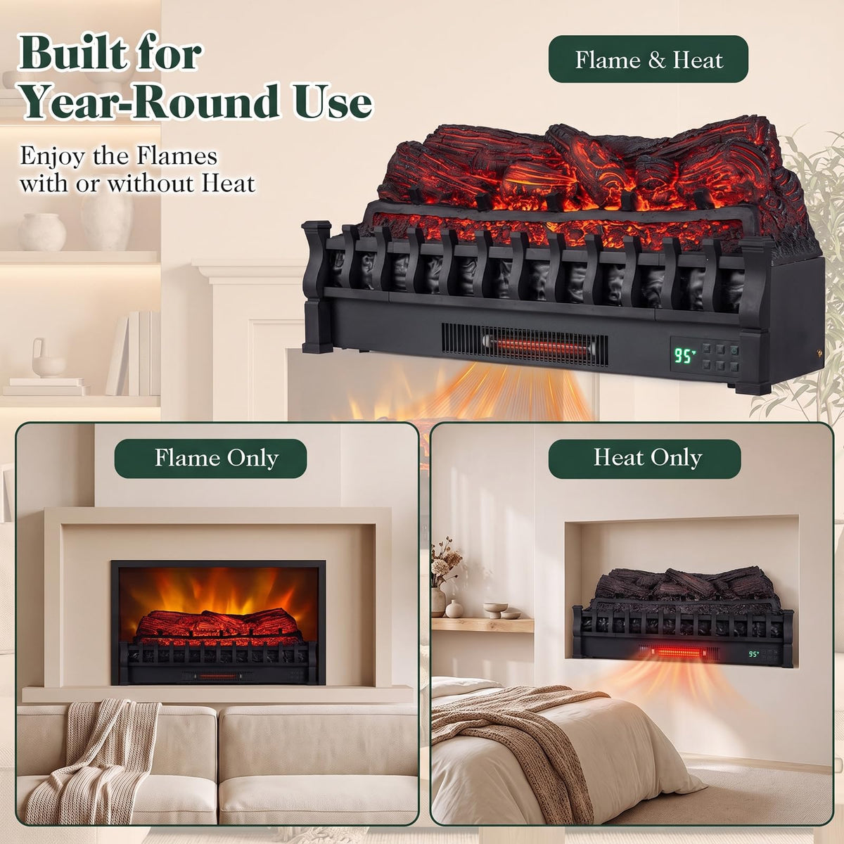 Tangkula 30" WiFi Fireplace Insert Pinewood Set