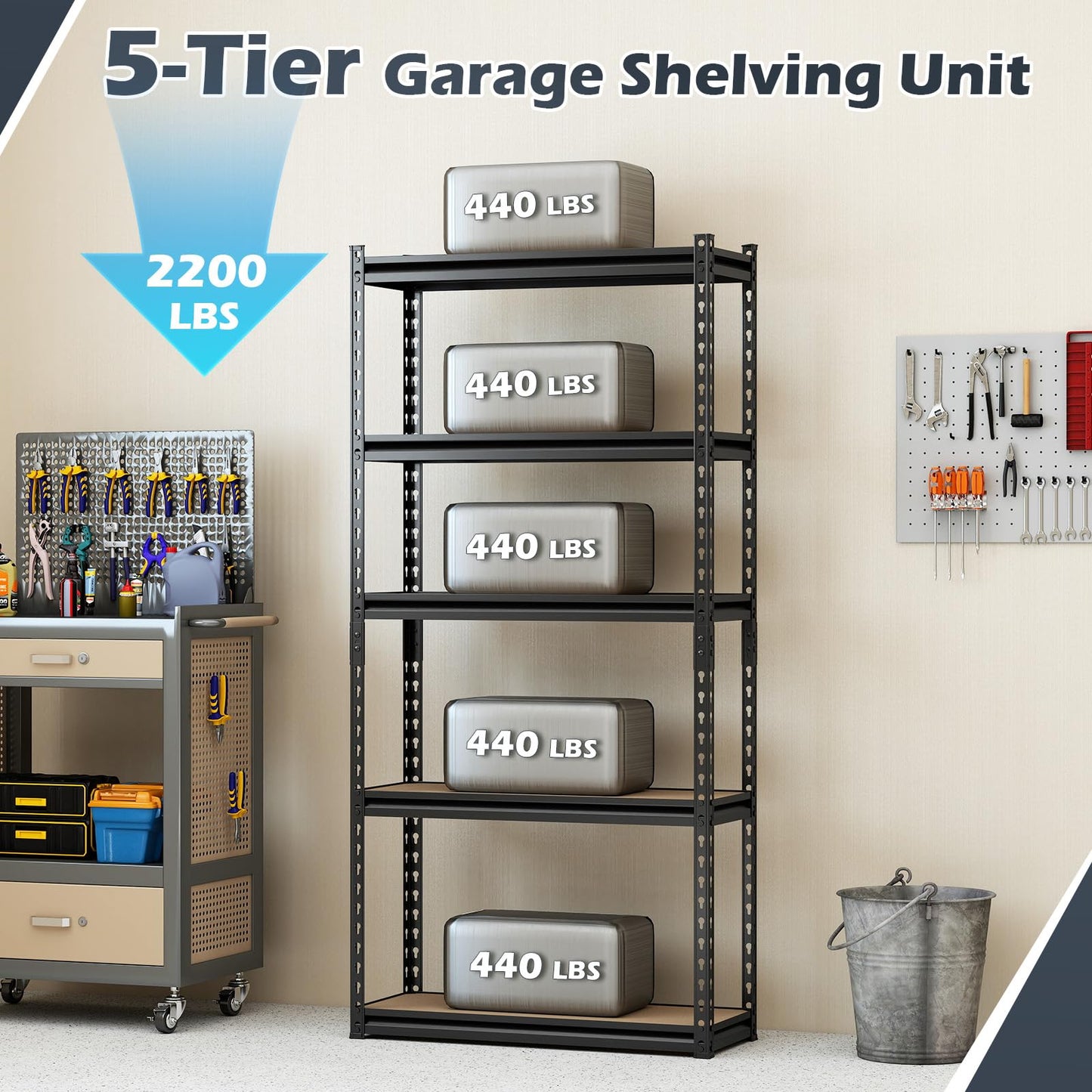 Tangkula 5-Tier Metal Storage Shelves with Adjustable Racks (1/2/3/4)