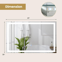 Tangkula 45" x 28" Miroir de salle de bain mural à LED avec lumières dimmables 3 couleurs