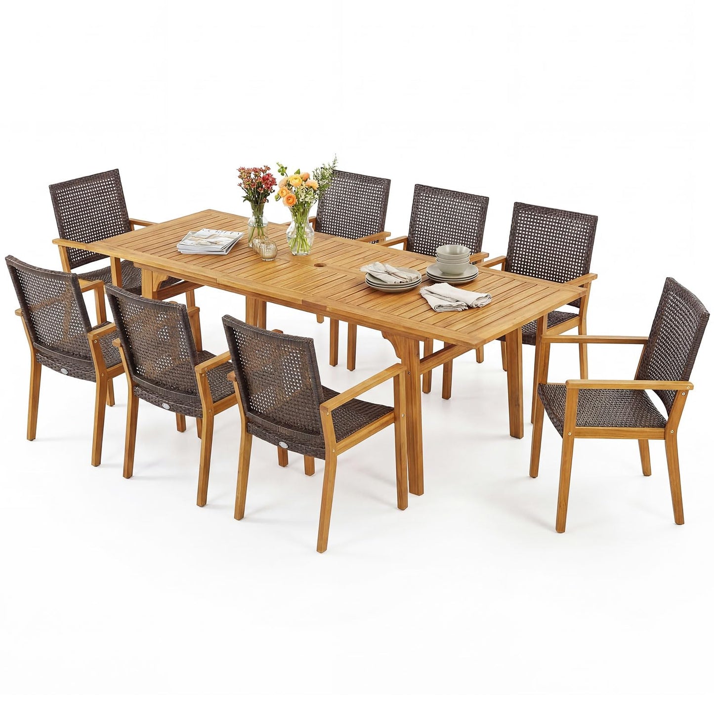 Tangkula 9 Pieces Patio Table and Chairs Set for 8 for Deck Backyard Poolside