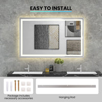 Tangkula LED Bathroom Mirror, Wall Mounted Rectangle Mirror w/ 3-Color Dimmable Lights, Time/Temp Display, Anti-Fog