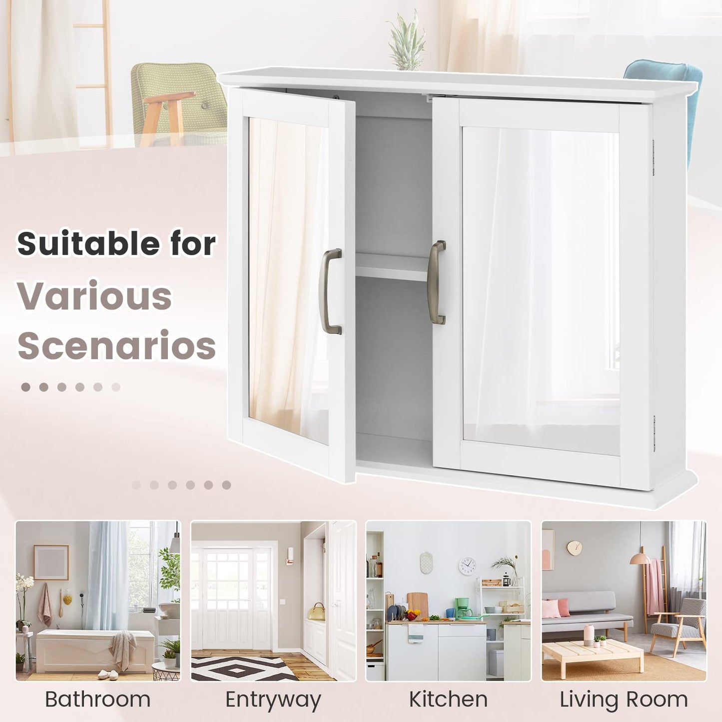 Tangkula Medicine Cabinet with Double Mirror Doors