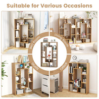 Tangkula 35.5” Geometric Bookshelf, Freestanding Wood Open Bookcase with 7 Cubes, Anti-Toppling Devices