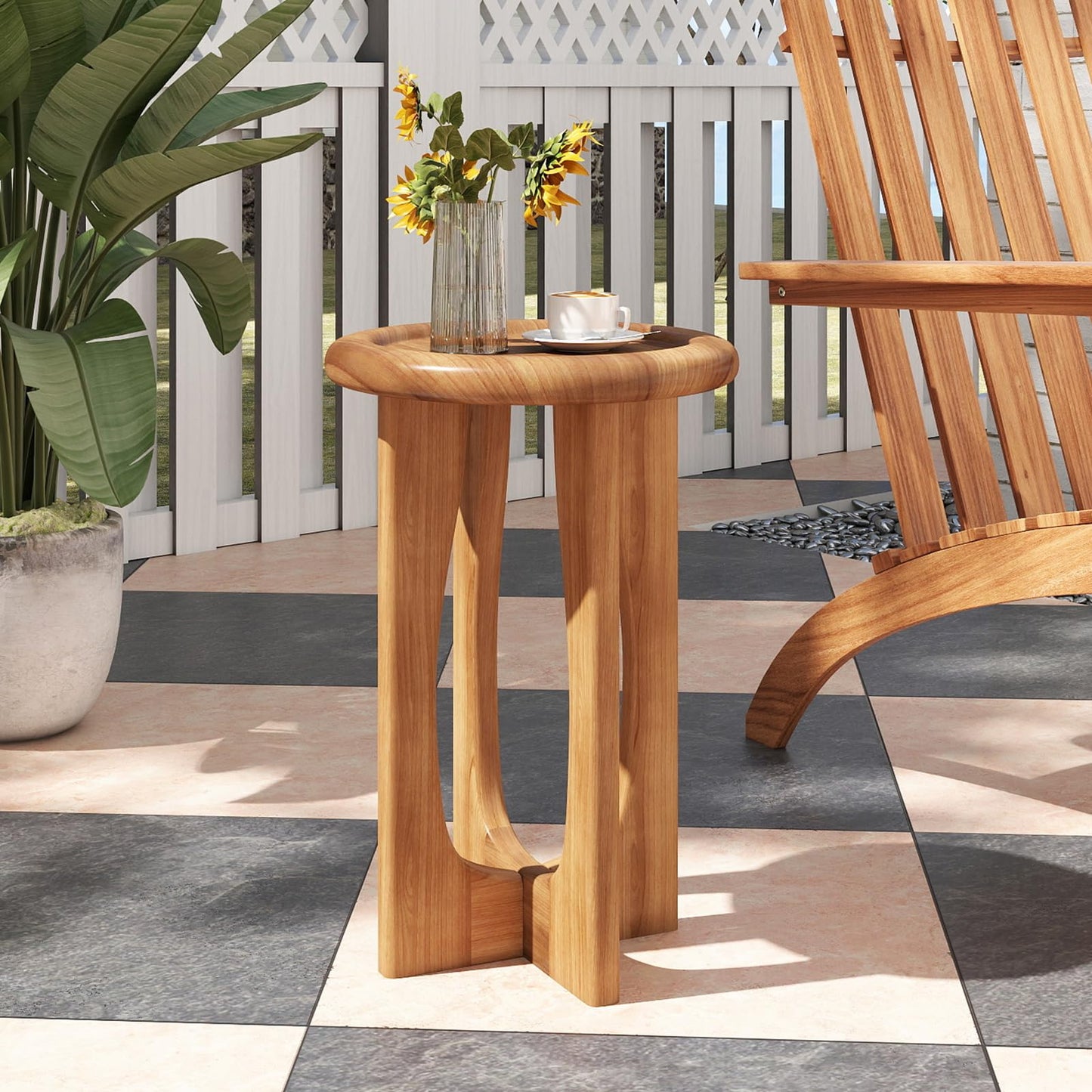 Table d'appoint Tangkula 14" en acajou avec plateau rond et pieds croisés en bois massif