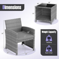 Tangkula 3 Pieces Patio Furniture Set with Tempered Glass Coffee Table