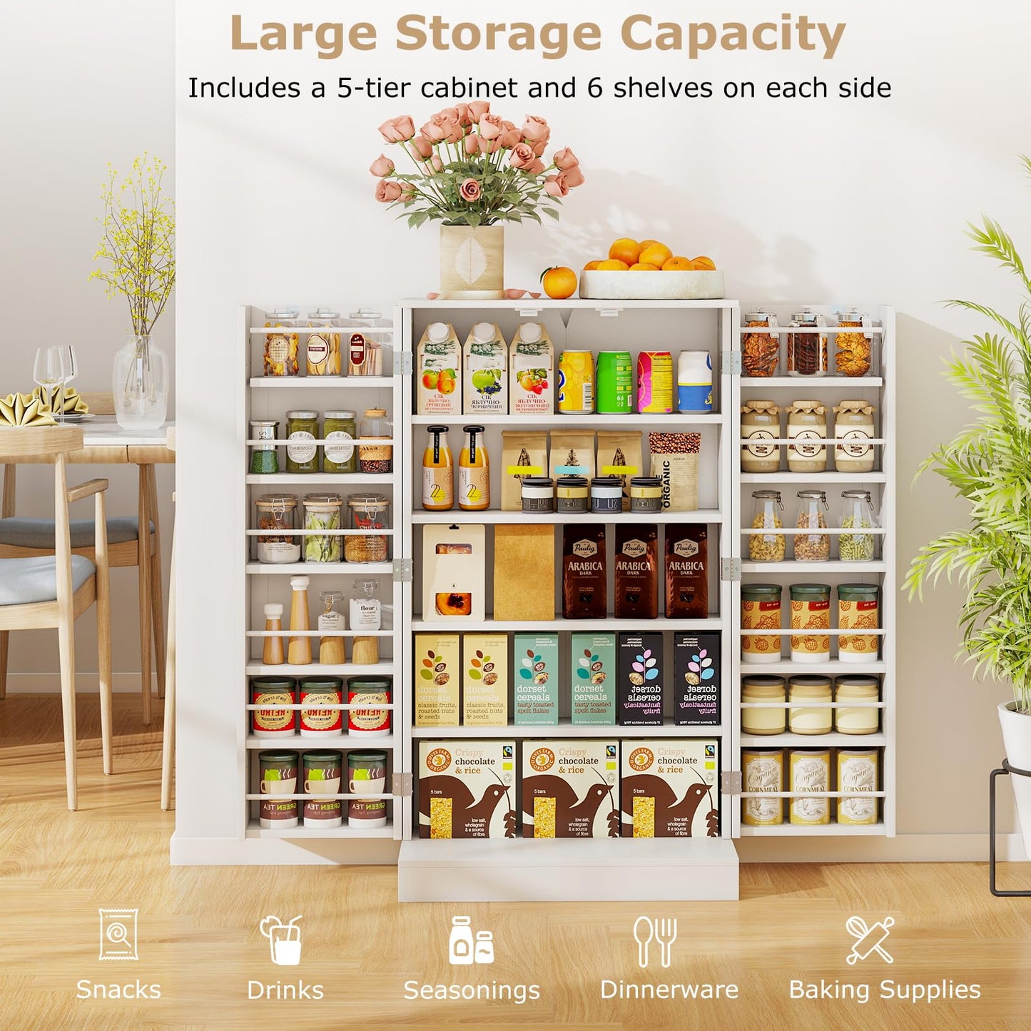 Tangkula Kitchen Pantry Cabinet, 17-Tier Buffet Sideboard with 2 Doors and 6 Adjustable Shelves