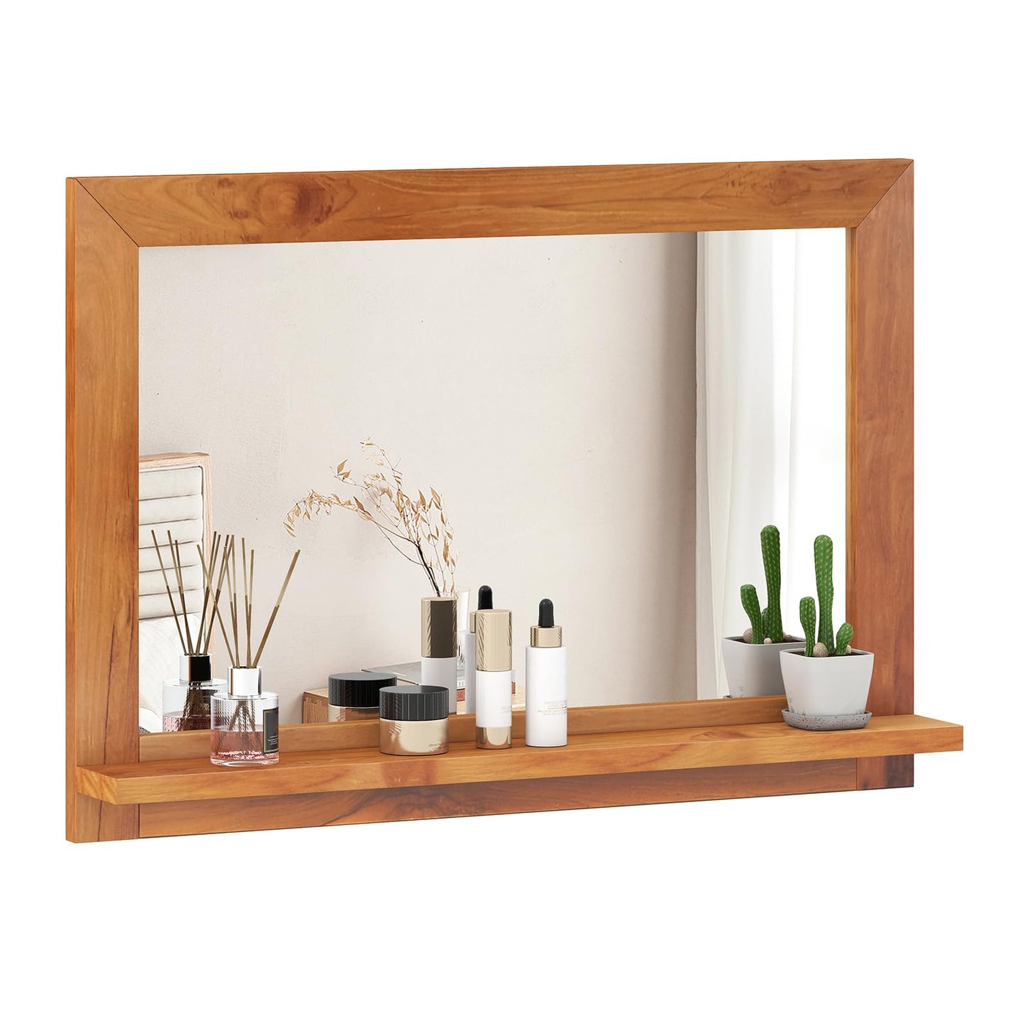Tangkula Farmhouse Wall Mirror with Shelf 27.5 x 20 Inch Rectangle Decorative Mirror