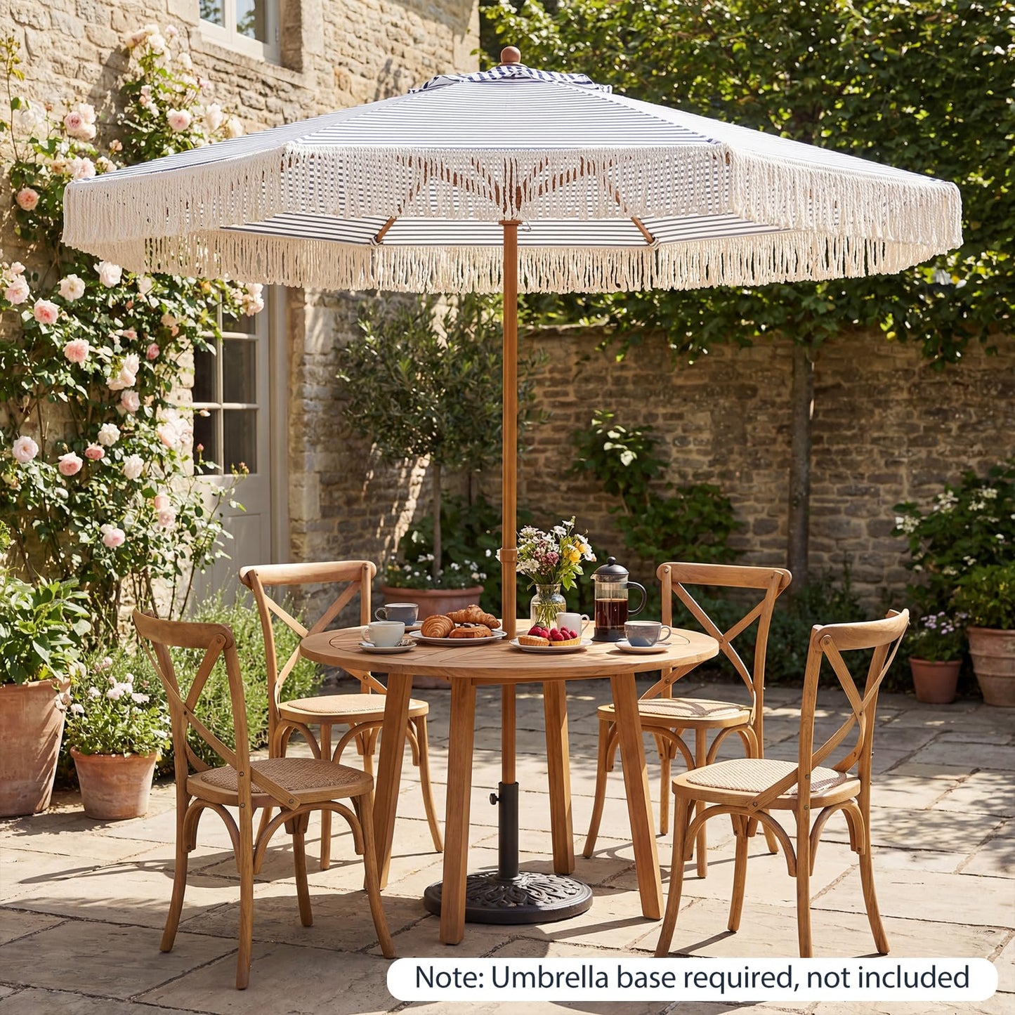 Tangkula 7Ft Patio Umbrella with Fringe 2-Tier Outdoor Boho Umbrella