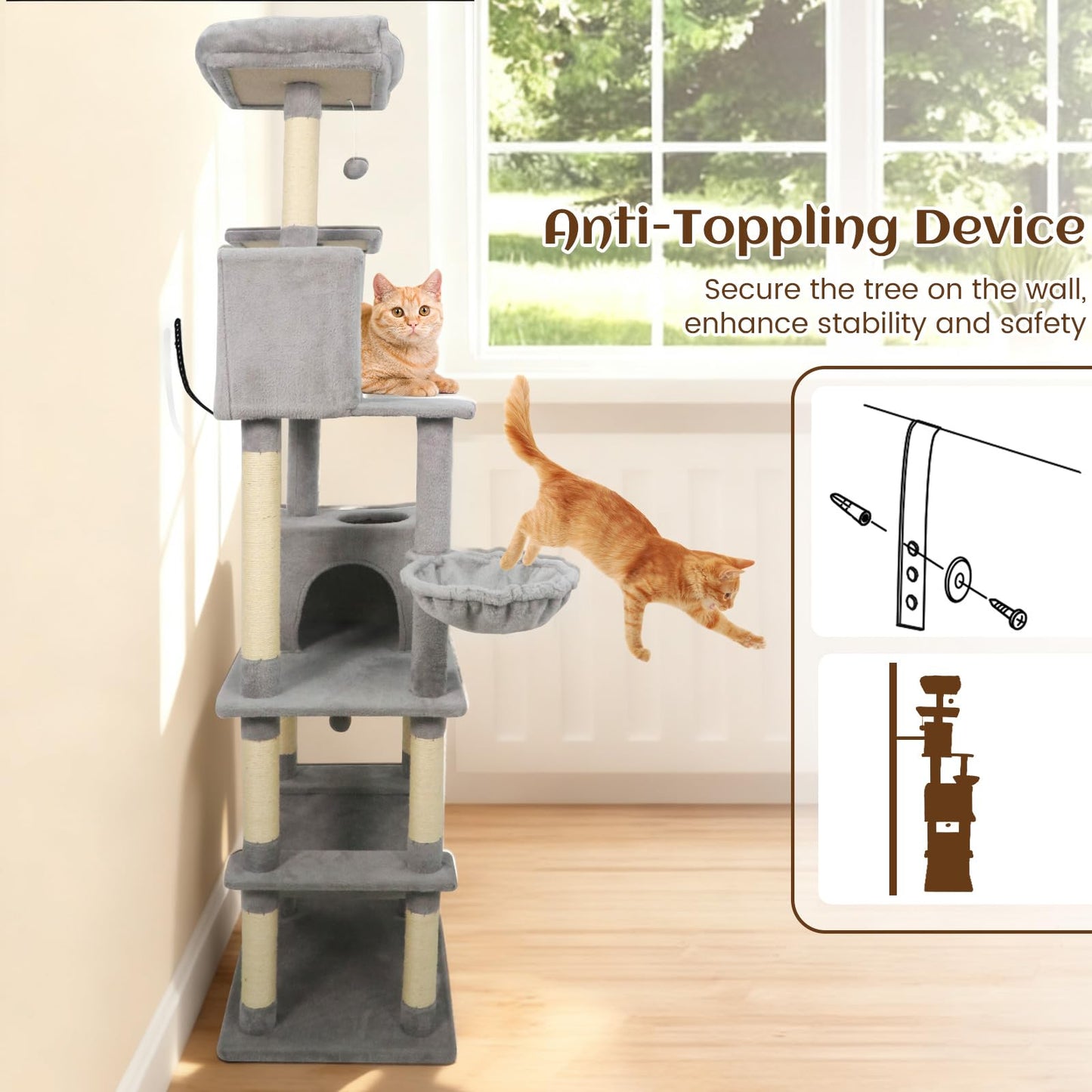Tangkula 80 Inch Tall Cat Tree with 2 Condos Plush Perch Dangling Toys for Indoor Cats