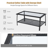 4 Pieces Outdoor Patio Furniture Set, Patiojoy PE Wicker Conversation Sofa Set with Tempered Glass Coffee Table