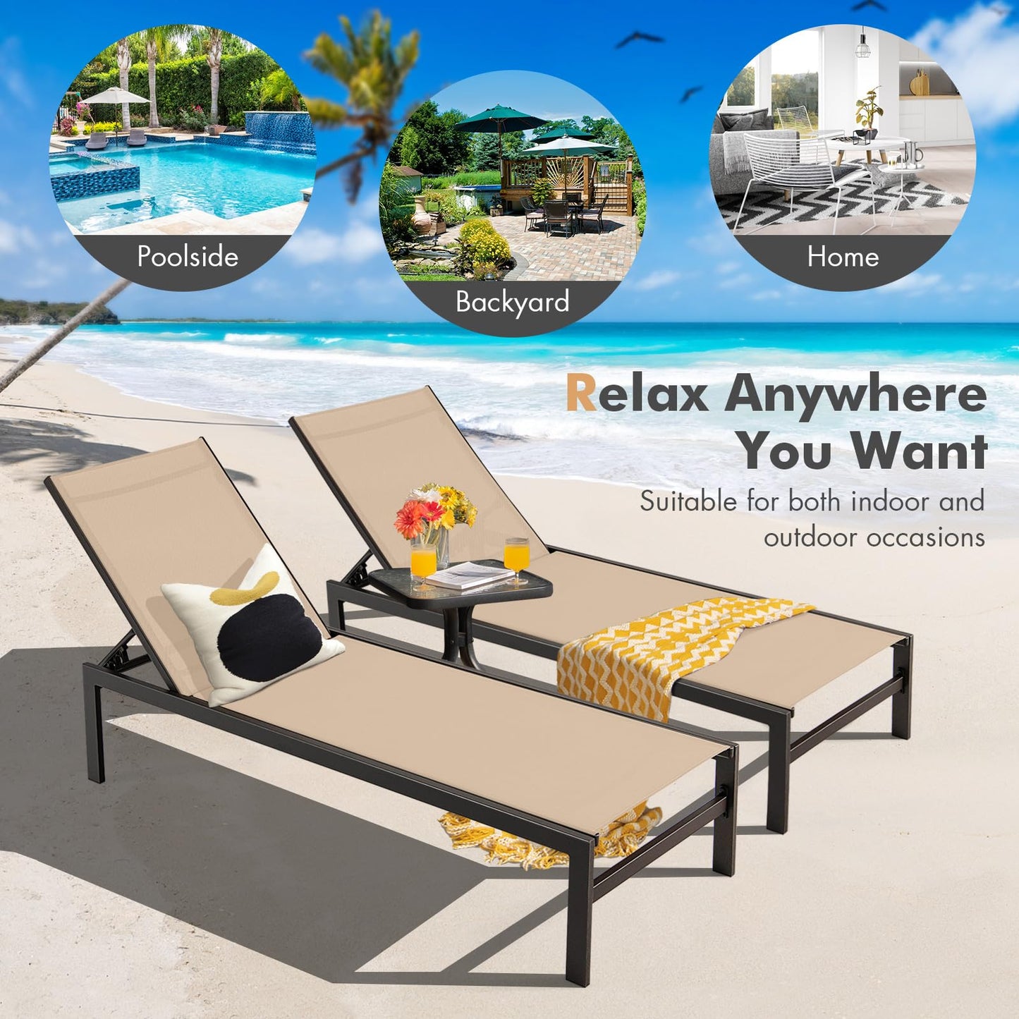 Tangkula Aluminum Patio Chaise Lounge, Outdoor Adjustable Lounge Chair with 6-Position Backrest