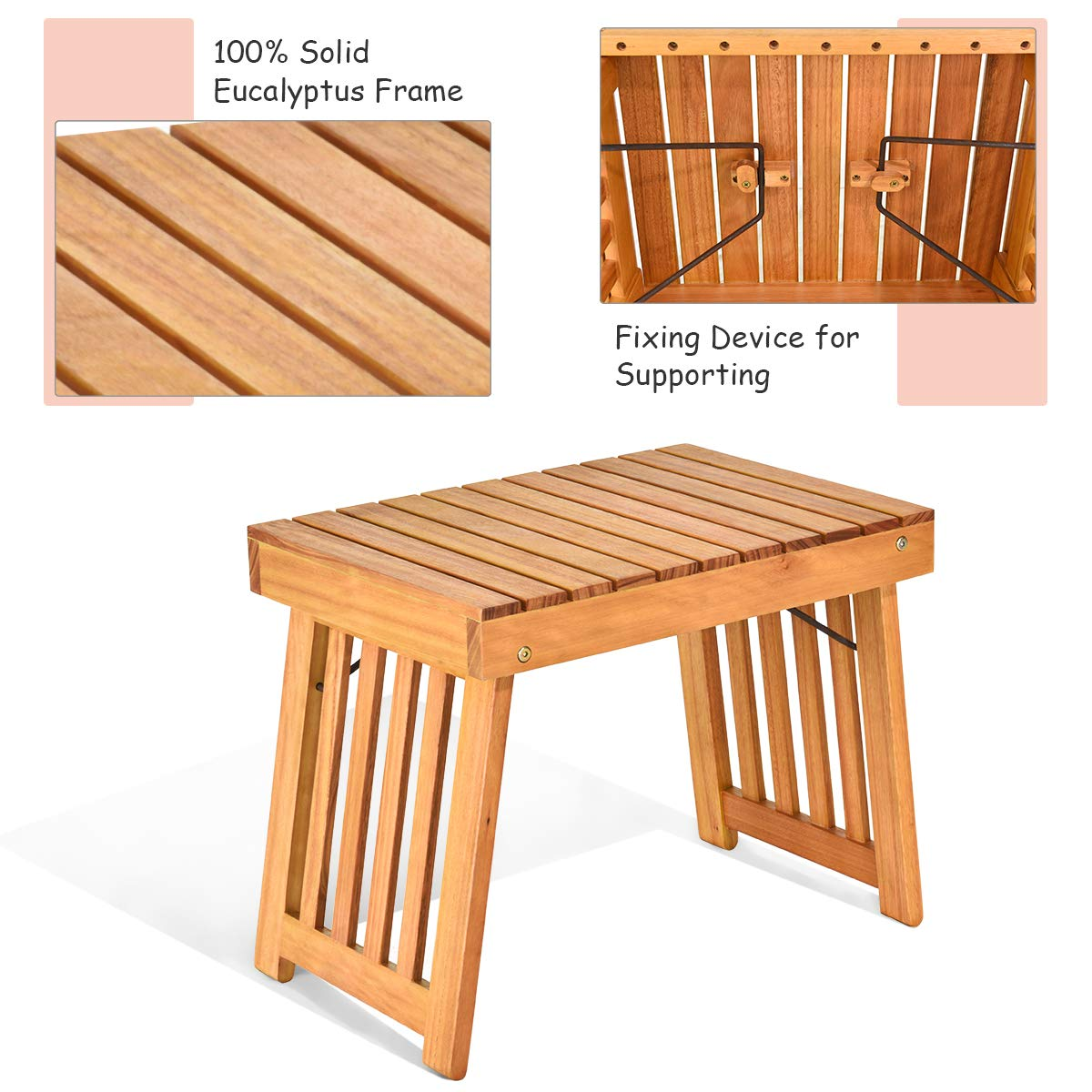 Tangkula 3 Pcs Folding Patio Solid Eucalyptus Wood Lounge Chair Set (Red & White)