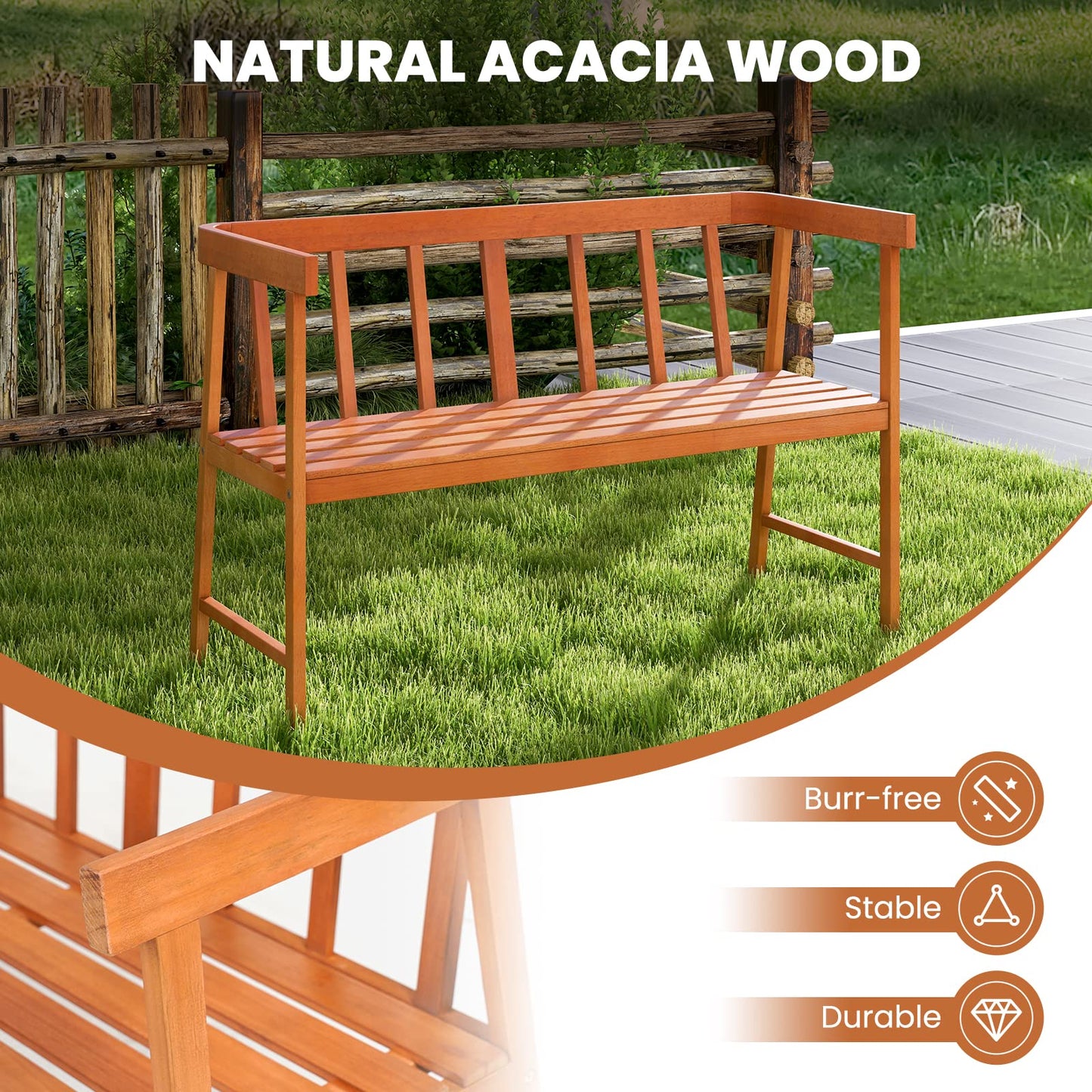Tangkula Garden Bench with Slatted Seat for Porch, Park, Backyard