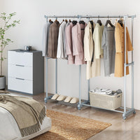 Tangkula Extendable Double Rods Garment Rack for Bedroom & Laundry
